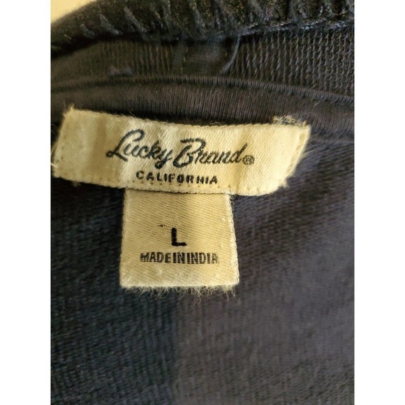 Vintage Lucky Brand Size Large Open Front Cardigan Aztec Boho Navy Duster - Picture 8 of 11